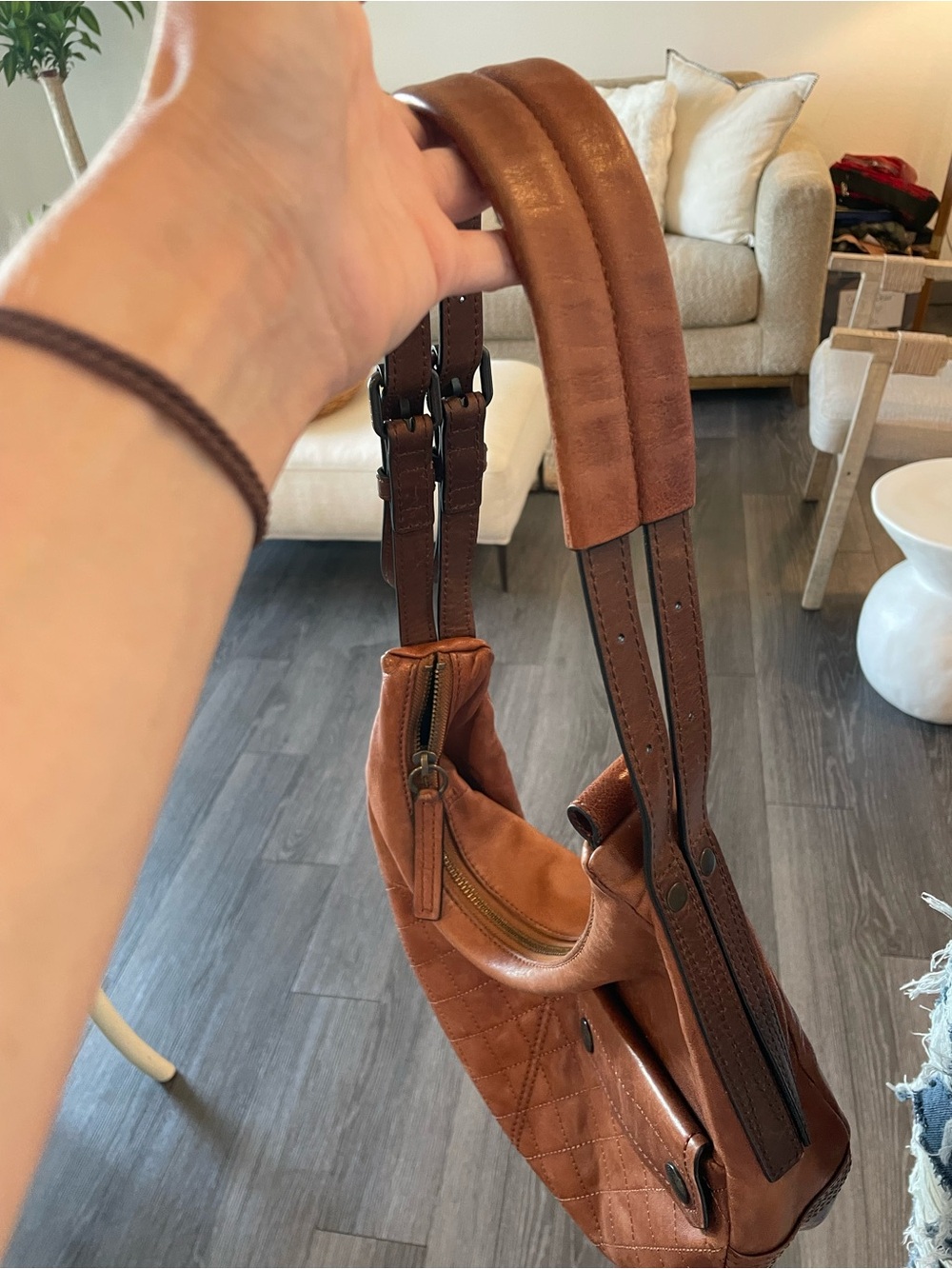 Frye Chestnut Quilted Leather Hobo Bag - Picture 2 of 4